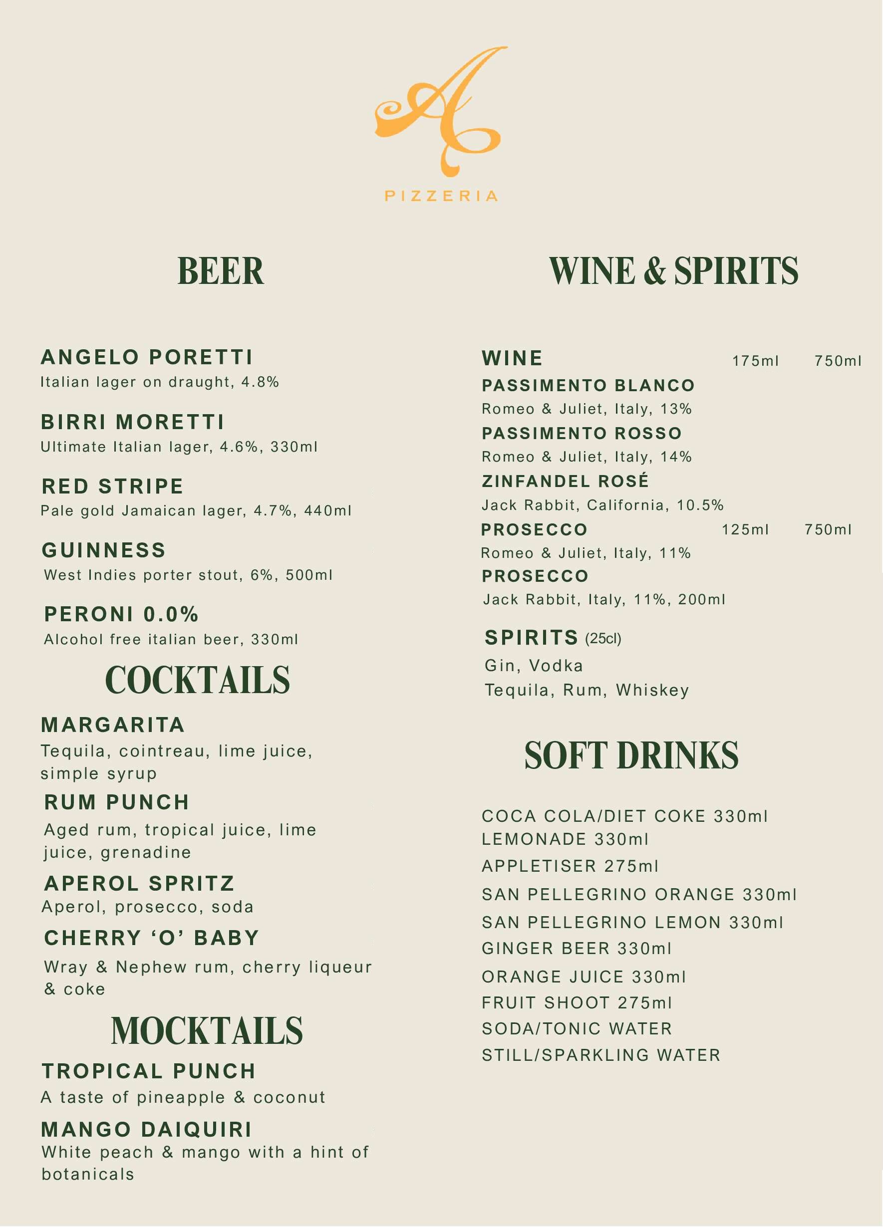Drinks Menu